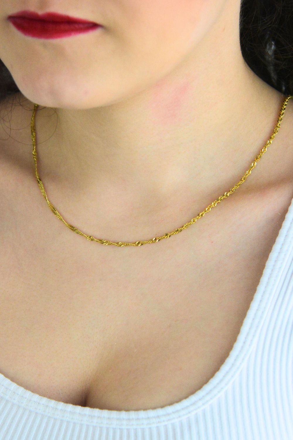 Złoty łańcuszek Singapur 45 cm  Szerokość 3 mm, karabińczyk.jpg